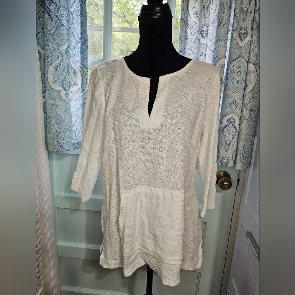 Liz Claiborne White Tunic Coastal Grandma Athleisure - Picture 2 of 5